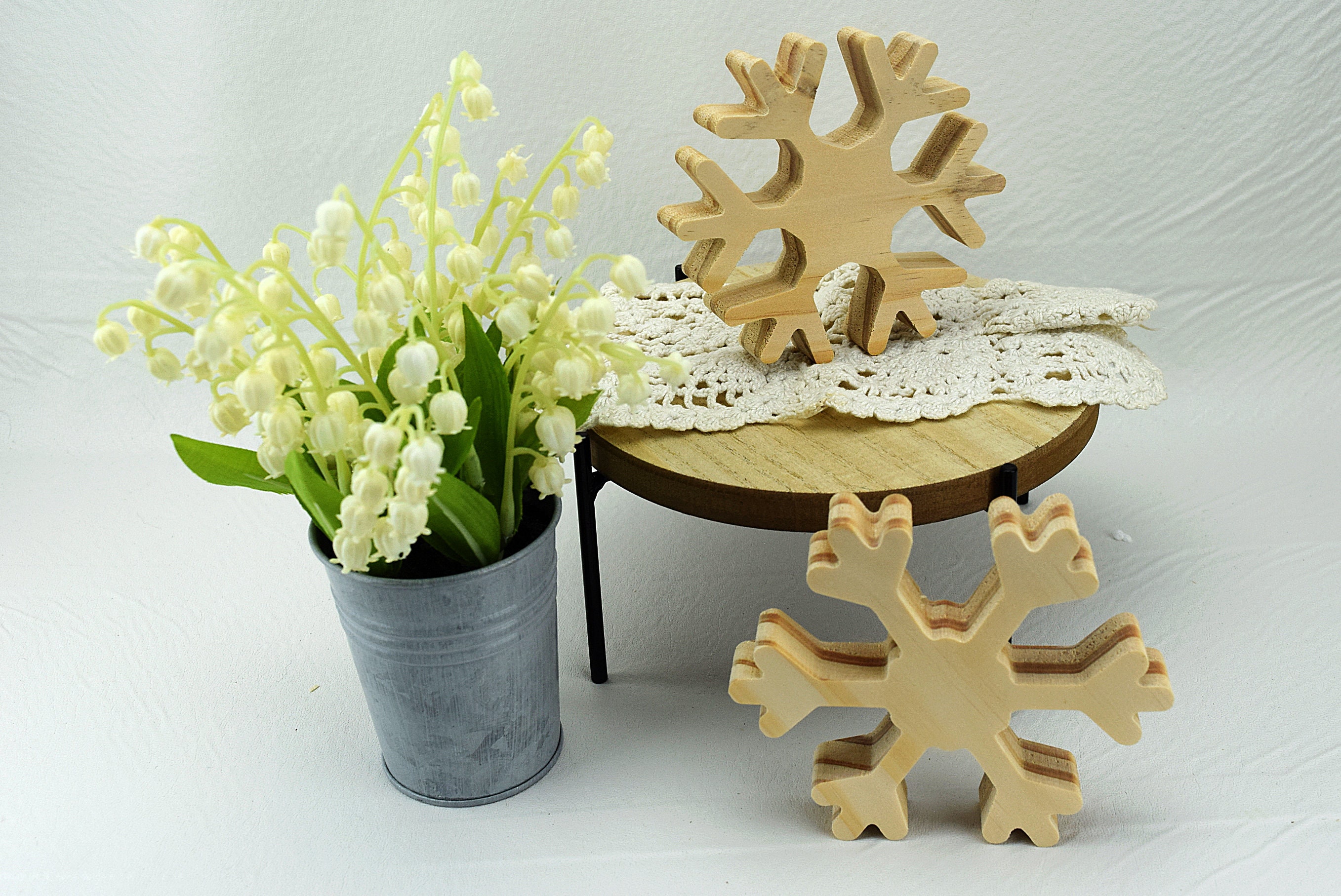 Set of 2 Unfinished Wood Snowflakes for Tiered Tray DIY Free Standing 4  Wooden Snowflakes Christmas DIY Unpainted Wood Shapes Cutouts 