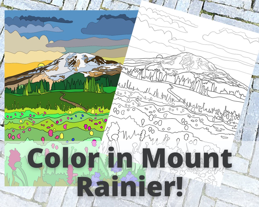 Mount Rainier Printable Adult Coloring Page coloring Book Etsy