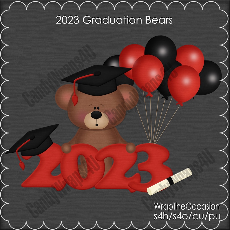 20202024 Red/black Graduation Bears Clipart Etsy
