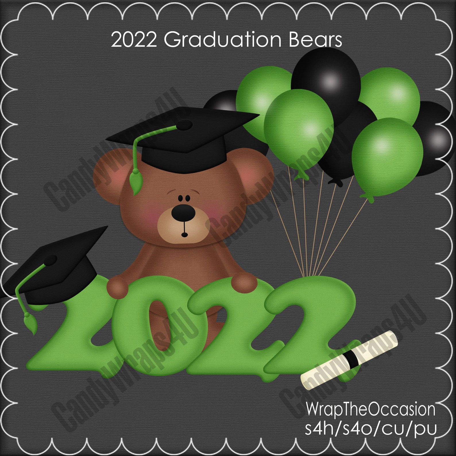 20202024 Green/black Graduation Bears Clipart Etsy
