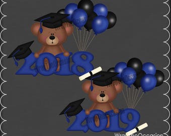 2018-2019 Blue/Black Graduation Bears Clipart