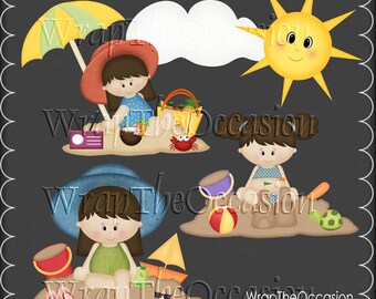 Summertime Fun Kids Brunette Set3 - CU Clipart