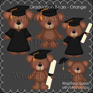 Orange/Black Graduation Bears Clipart