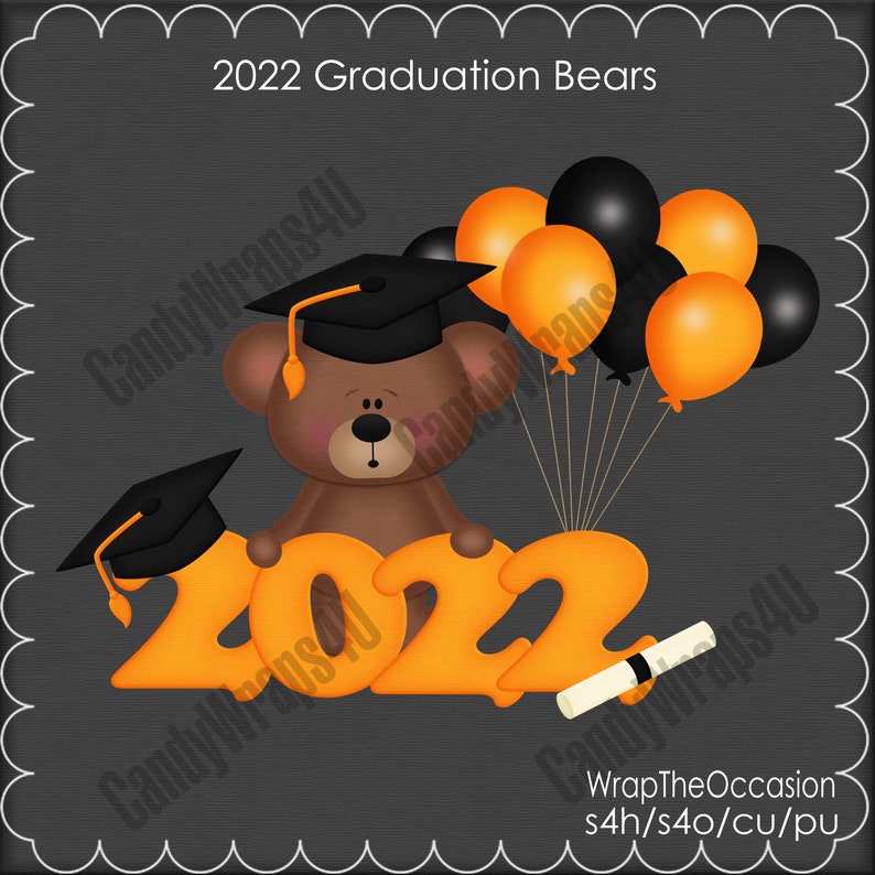 20202024 Orange/black Graduation Bears Clipart Etsy