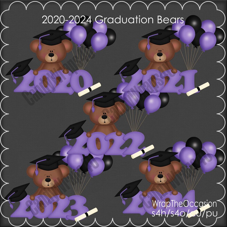 20202024 Purple/black Graduation Bears Clipart Etsy