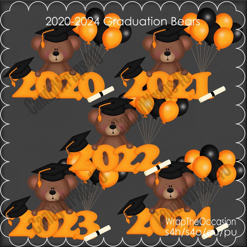 20202024 Orange/black Graduation Bears Clipart Etsy