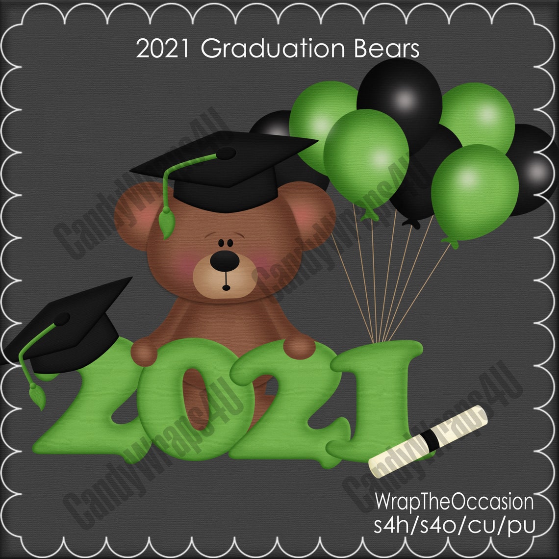 20202024 Green/black Graduation Bears Clipart Etsy