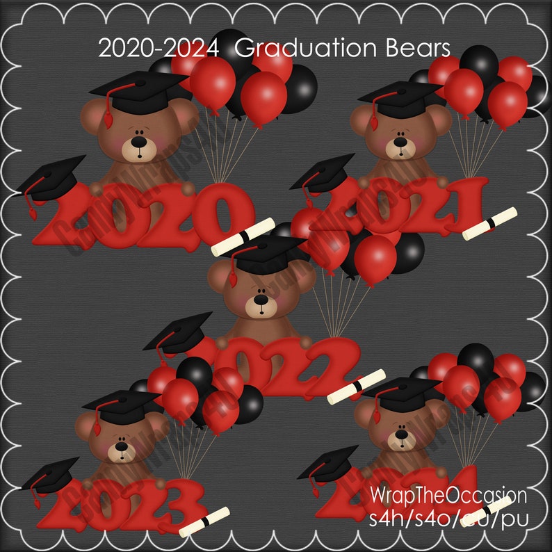 20202024 Red/black Graduation Bears Clipart Etsy