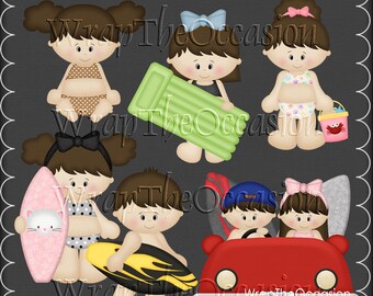 Summertime Fun Kids Brunette Set2 - CU Clipart