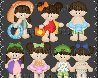 Summertime Fun Brunette Kids Set1 - CU Clipart