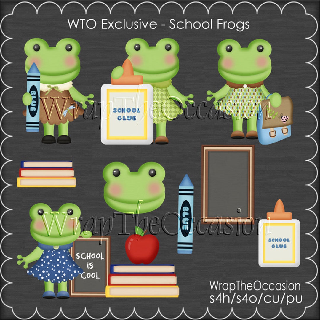 School Frogs I Exclusive Clipart - Etsy