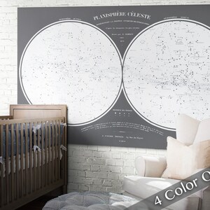 Mapa de estrellas de la guardería : Mapa de constelaciones francesas vintage - Impresión de mapas de constelaciones - Arte de la guardería - Impresión de arte estelar