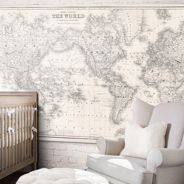 World Map Print : Nursery World Map print art poster - World Map Grand Canvas Wall Tapestry  Circa 1850s