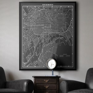 Richmond Map Print poster : Large Black and white vintage Richmond Virginia map print 1901