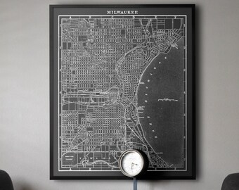 Milwaukee Map Print : Large Black and white vintage Milwaukee map print 1901