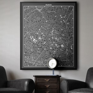 Paris Map Print : Vintage Black and white Paris map print poster - Large Paris Map - 1901