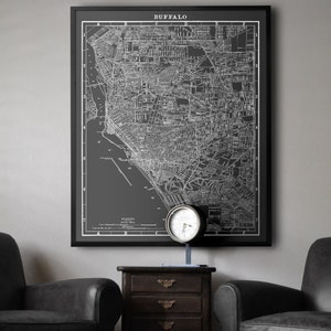 Impresión de mapas de Buffalo: Cartel impreso de mapas de Buffalo Nueva York vintage en blanco y negro 1903