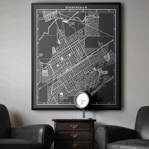 Birmingham kaart afdrukken: zwart-wit vintage grote Birmingham Alabama kaart afdrukken poster 1889 - Alabama kaart