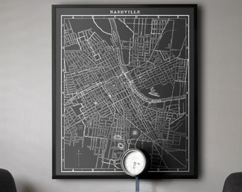 Nashville Map :  Large Black and White vintage Nashville map print poster 1901