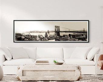Brooklyn Bridge Photo Print : Vintage Brooklyn Bridge art print - New York Skyline photo Circa 1913 - Panoramic Brooklyn Bridge Photo