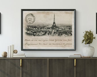 Eiffel Tower print : Vintage Eiffel Tower postcard Vintage French Postcard Large - Tour Eiffel Et Ferris - Giclee Print