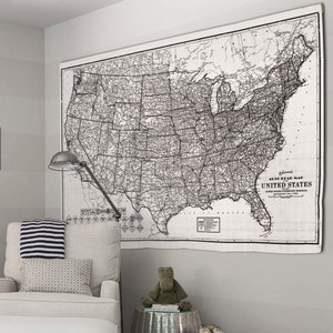 USA-Kinderzimmer-Karte: USA-Karte Print - Reise-Thema-Kinderzimmer - große USA-Karte - Vintage USA-Karte - Leinwand USA-Karte - Circa 1920er Jahre
