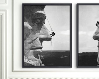 Abraham Lincoln Art : Americana Art - Mount Rushmore Print  - President Art - Gutzon Borglum- Mount Rushmore Repair 1962 - Presidential Art