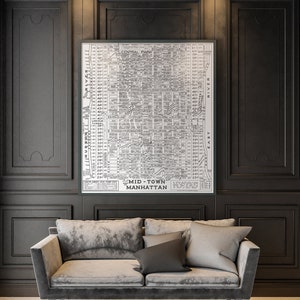 New York kaart afdrukken: - 1955 Midtown Manhattan kaart afdrukken - archief New York kaart afdrukken - Mid Century Modern - Giclee Print