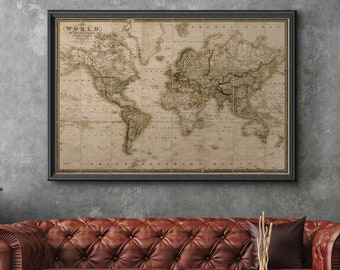 World Map Art : 1861 World Map Print - Antique World Map - Vintage World Map - Large World Map - World Map Art - Giclee Print