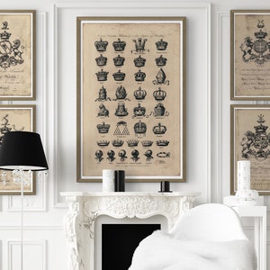 Crown Art : 18th C. English System of Heraldry Engravings print - King Art - Queen Art - Prince Art - Princess Art - Knight Art