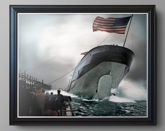 Nautische Kunst - Boot - Kunst - Maritimes Dekor - Amerikanische Flagge - Schiffskunst - Vintage Nautikboot - Antikes Foto - Giclée-Druck