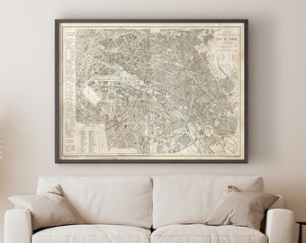Paris Map : Vintage Paris Map Print - Circa 1883 Paris map print poster - Paris Map giclee print - Old Paris Map - Giclée Printed