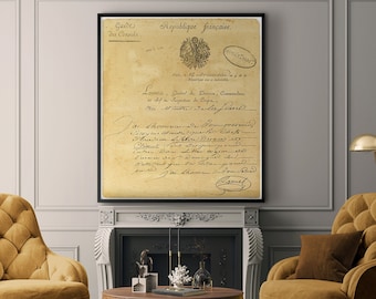 Vintage Letter  : Vintage French 1800 Letter to the French Minister of War - Vintage Caligraphy art, Old Letter, Script Art