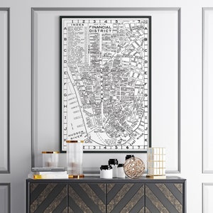 Plan de la ville de New York : - Plan du quartier financier - Impression de carte de New York d'archives - Impression jet d'encre - Vers 1955