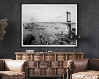 Vintage Manhattan Bridge Art : New York Photography - Vintage New York Photo - Old Manhattan Bridge Photo - Vintage New York - Circa 1910