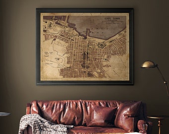 Cape Town Map : Vintage rustic Circa 1922 Cape Town map print poster - South Africa Map - giclee print