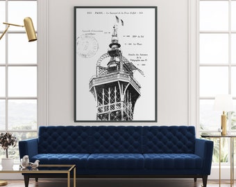 Eiffel Tower Art : Large Eiffel Tower Summit Art Print -  1912 Eiffel Tower Summit Print - Eiffel Tower Art - Giclee Print