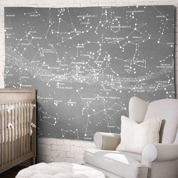 Constellation Print : Nursery Constellation Art - Starry Night Grand Canvas Wall Tapestry - Constellation Map - Star Map - Circa 1800s