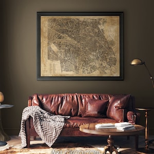 Mapa de Paris: pôster vintage com impressão do mapa de Paris por volta de 1883 - impressão giclée