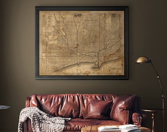 Mapa de Chicago: Cartel impreso vintage rústico del mapa de Chicago Circa 1883 - impresión giclée