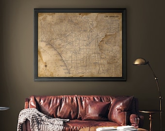 Vintage Landkarte von Los Angeles Karte, alte Landkarte von Los Angeles, um 1930