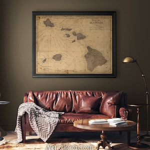 Hawaii Map : Vintage Hawaii Map print poster - Hawaii Poster - Maui Map - Kauai Map - Oahu Map - Giclee print - Circa 1896