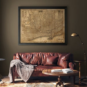 Mapa de Chicago: Cartel impreso vintage rústico del mapa de Chicago Circa 1883 - impresión giclée