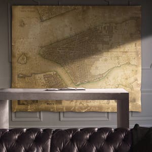 New York Map  : Large New York city vintage map - Grand Canvas Library Map - New York map print - Old Manhattan Map