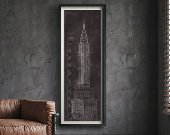 Chrysler Building Blueprint : Vintage New York City Manhattans Chrysler Building Blueprint poster print Giclee Print