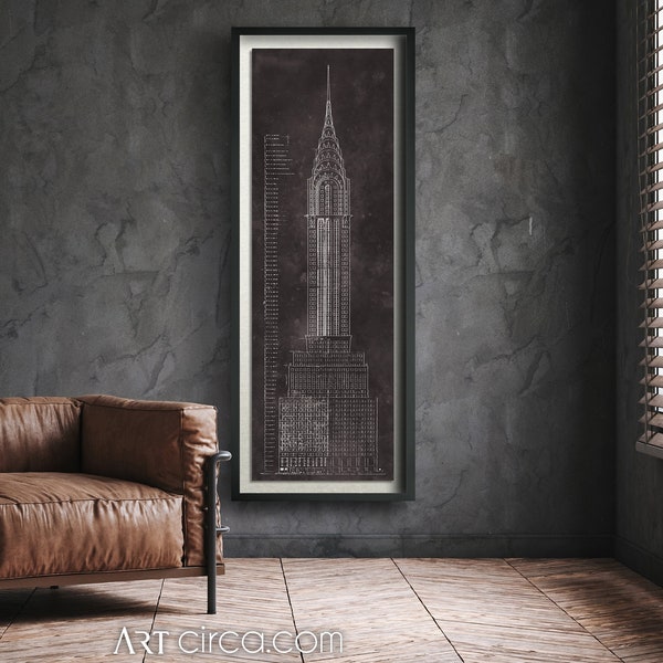 Chrysler Building Blueprint : Vintage New York City Manhattans Chrysler Building Blueprint poster print Giclee Print