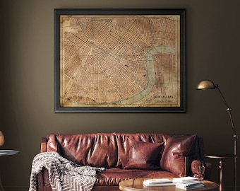 New Orleans Map : Vintage rustic New Orleans map print poster Circa 1909 - giclee print