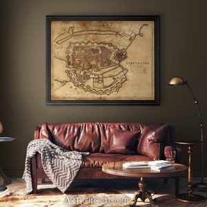 Impresión de mapa de Copenhague: póster vintage con mapa de Copenhague de alrededor de 1837 (impresión giclée)