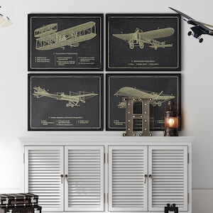 Vintage Airplane Art Set : Nursery Airplane Art - Airplane Nursery - Kids Airplane Art - Biplane Art - Airplane Nursery Decor