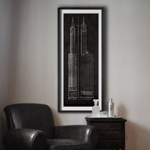 Chicago Carbide and Carbon Building Blueprint : vintage Chicago Carbide and Carbon Building Blueprint affiche imprimée 1929 Giclee Print